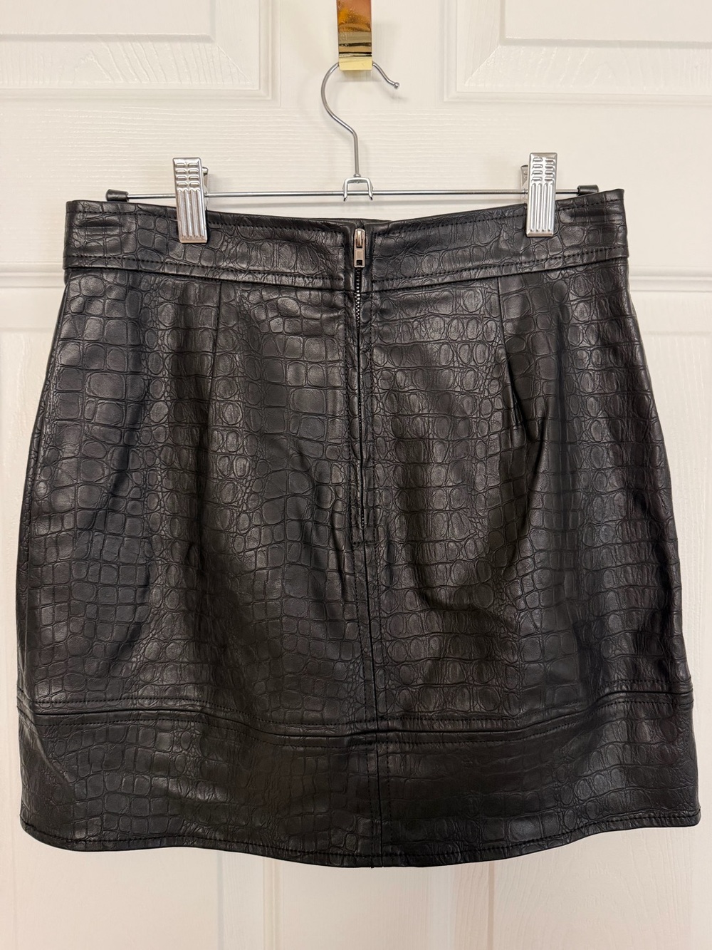 Skies Are Blue Black Faux Croc Mini Skirt